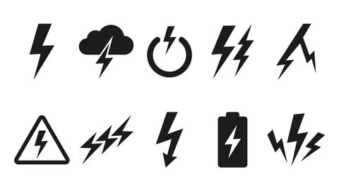 Collection of electrical energy and lightning bolt symbols for power and wa.. Stock Illustration