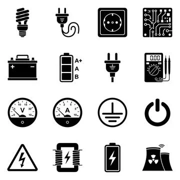 Collection of electrical engineering icons including energy saving light bu.. Stock Illustration