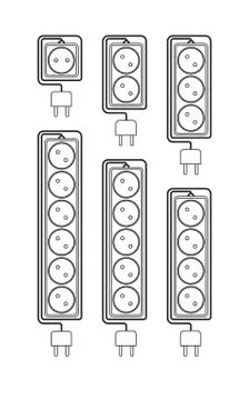 Collection electrical extension cords in a modern linear style Stock Illustration