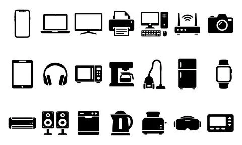 Collection of Electronic Devices and Accessories in Flat Layout Stock Illustration