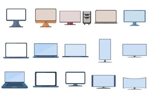Collection of electronics and devices related icons. Computer and laptop icons. Stock Illustration