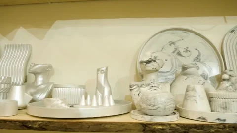 Collection elegant silver metallic sculptural busts Stock Footage 330477774