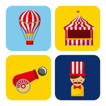 Collection of elements related to carnival and circus festival Stock Illustration