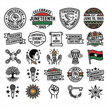 Collection of Emblems and Icons Celebrating Freedom and Cultural Heritage Stock-Illustration