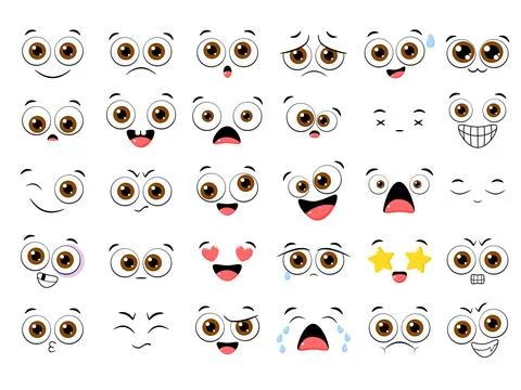 Collection of emoticons with different mood. Set of cartoon emoji faces in .. Stock Illustration