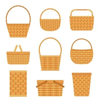 Collection of empty baskets, isolated on white background. Stock Illustration