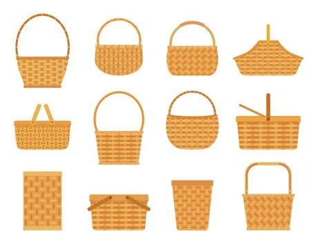 Collection of empty baskets, isolated on white background. Stock Illustration