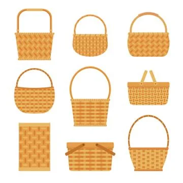 Collection of empty baskets, isolated on white background. Stock Illustration