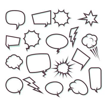 Collection of empty comic speech bubbles, cartoon retro stickers, info bubble Stock Illustration