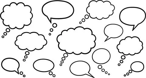 Collection of Empty Speech Bubbles and Thought Bubbles on White Background Illustrazione stock
