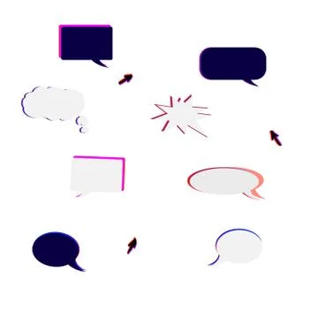 Collection  of empty speech bubbles with chromatic defect style. Trendy eleme Stock Illustration