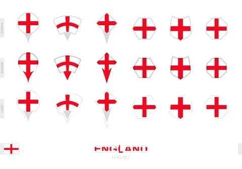 Collection of the England flag in different shapes and with three different.. Stock Illustration