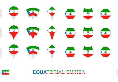 Collection of the Equatorial Guinea flag in different shapes and with three.. イラスト素材