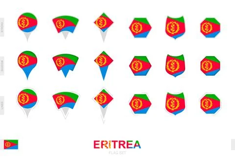 Collection of the Eritrea flag in different shapes and with three different.. Stock Illustration