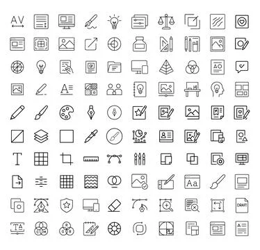 Collection of essential design tool icons in vector format supports creatio.. Stock Illustration