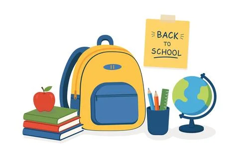 A collection of essential school items arranged together Stock Illustration