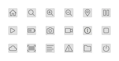 A collection of essential UI navigation and utility vector icons. Stock Illustration