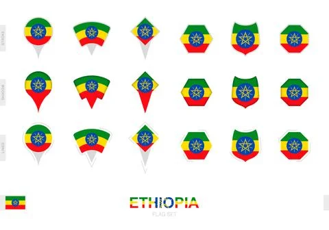 Collection of the Ethiopia flag in different shapes and with three differen.. 库存插图