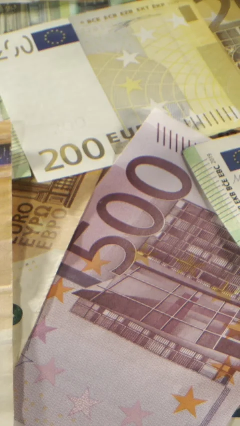 Collection of Euro Banknotes Showcasing Various Denominations Stock Footage 337845578