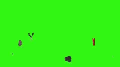 Collection of everyday objects falling against a green screen background Stock Footage 340387113
