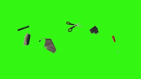 Collection of everyday objects falling against a green screen background Stock Footage 340387116