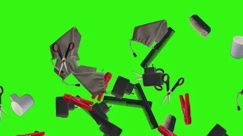 Collection of everyday objects falling against a green screen background Stock Footage 340387132