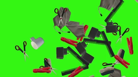Collection of everyday objects falling against a green screen background Stock Footage 340387134