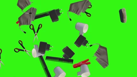 Collection of everyday objects falling against a green screen background Stock Footage 340387145