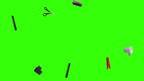 Collection of everyday objects falling against a green screen background Stock Footage 340387160