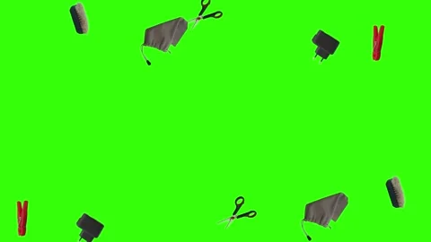 Collection of everyday objects falling against a green screen background Stock Footage 340387169