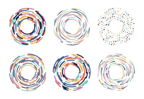 Collection of exotic colorful abstract elements on circle shape vector set Illustrazione stock