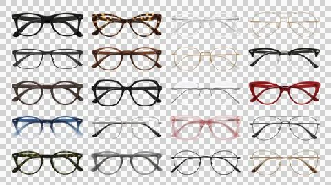 Collection of eyeglasses frames in various styles and colors. Foto stock