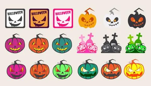 Collection the face of a devil pumpkin on Halloween.set of devil pumpkin ha.. Illustrazione stock