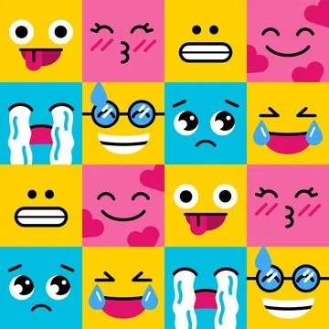 Collection of face emoticons Vector seamless wallpaper, pattern, background Stock Illustration