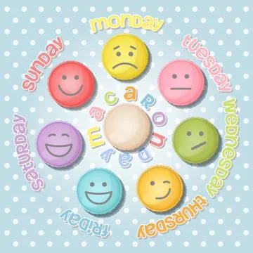 Collection of face expression on macaron Stock Illustration