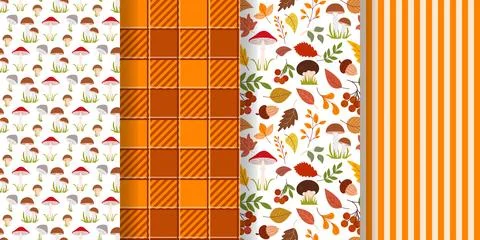 Collection of fall natural seamless patterns イラスト素材