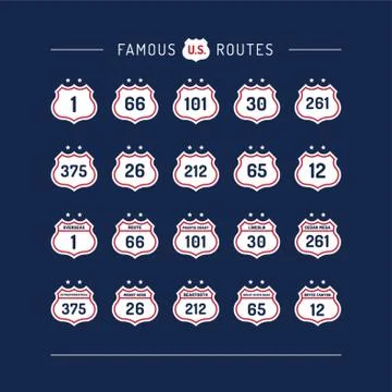 Collection of famous routes Stock Illustration