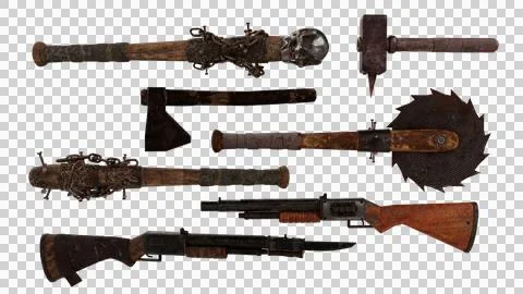 Collection of Fantasy Zombie Apocalypse Weapons. 3D Rendering