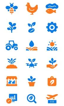 Collection of farming and agriculture solid icons including harvest, cultiv.. Illustrazione stock