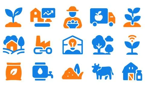 Collection of farming and agriculture solid icons including harvest, cultiv.. Stock Illustration
