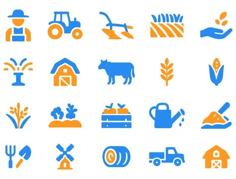 Collection of farming and agriculture solid icons including harvest, cultiv.. Illustrazione stock