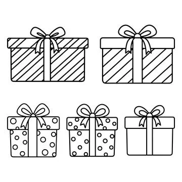 Collection of festive gift boxes line art for celebrations and holidays Stock Illustration