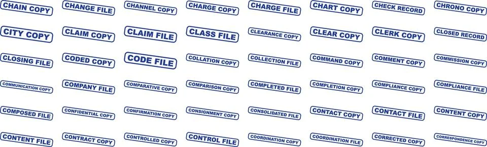 Collection of file labels featuring various copies such as chain copy claim.. 스톡 일러스트