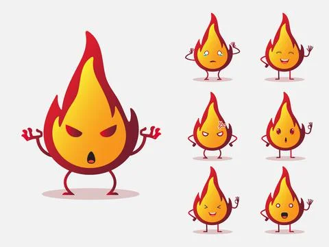 Collection of fire cartoon character design vector. Stock Illustration