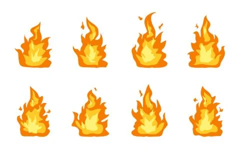 Collection of fire flames icon vector set on white background Stock Illustration