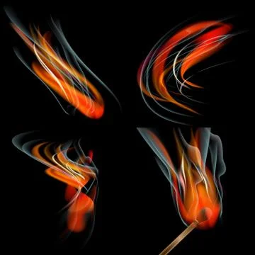 Collection of fires isolated on black background. Vector 스톡 일러스트