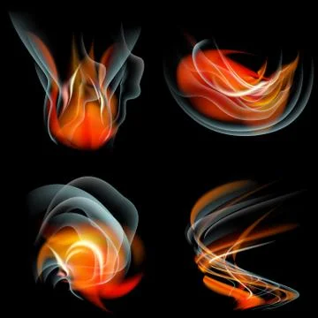 Collection of fires isolated on black background. Vector イラスト素材