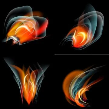Collection of fires isolated on black background. Vector 스톡 일러스트