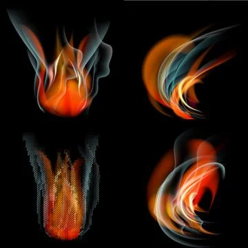 Collection of fires isolated on black background. 스톡 일러스트