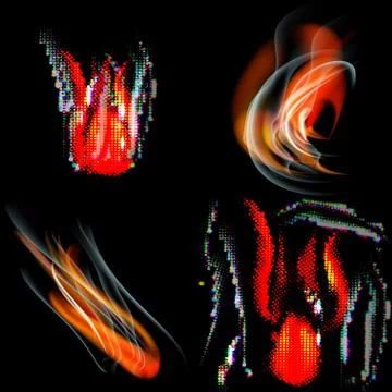 Collection of fires isolated on black background. 스톡 일러스트